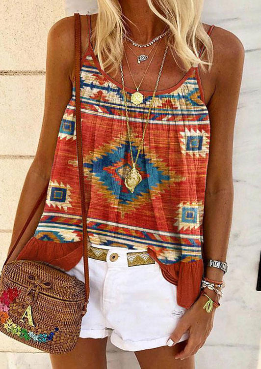 

Tank Tops Western Aztec Geometric Ruffled Camisole in Multicolor. Size: ,M