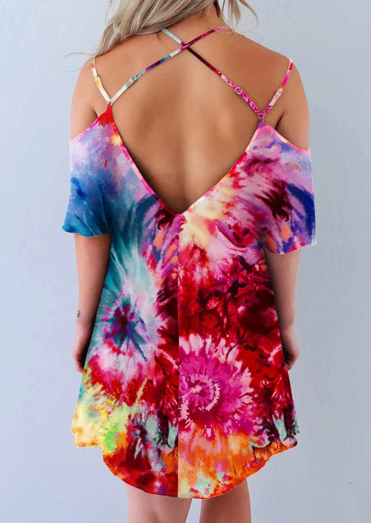

Mini Dresses Tie Dye Criss-Cross Open Back Adjustable Strap Mini Dress in Multicolor. Size: ,M,L,XL