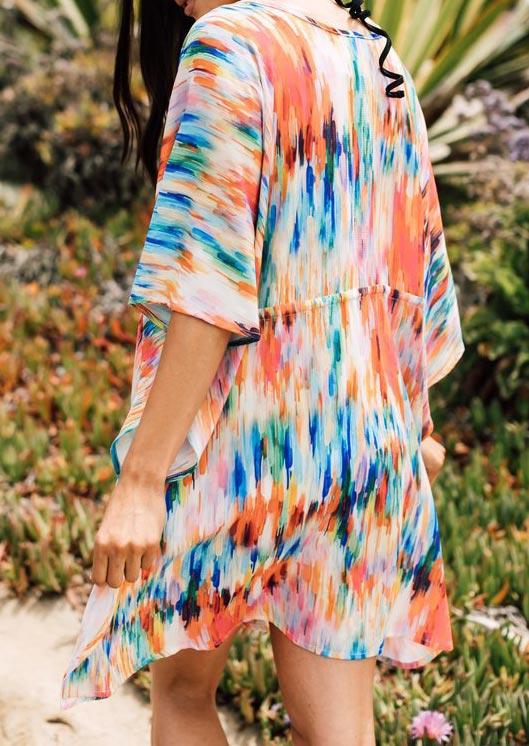 

Cover Ups Tie Dye Drawstring Three Quarter Sleeve Cover Up in Multicolor. Size