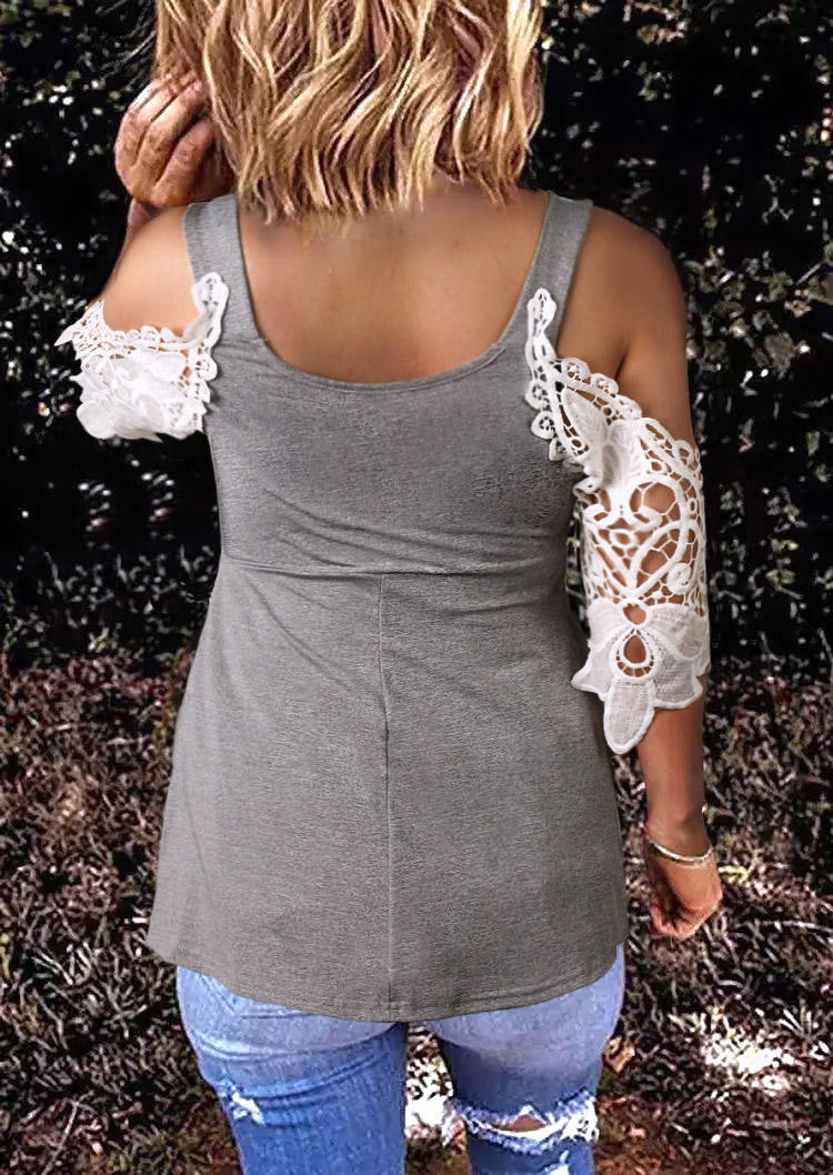 

Blouses Lace Splicing Cold Shoulder Blouse in Multicolor. Size: ,M