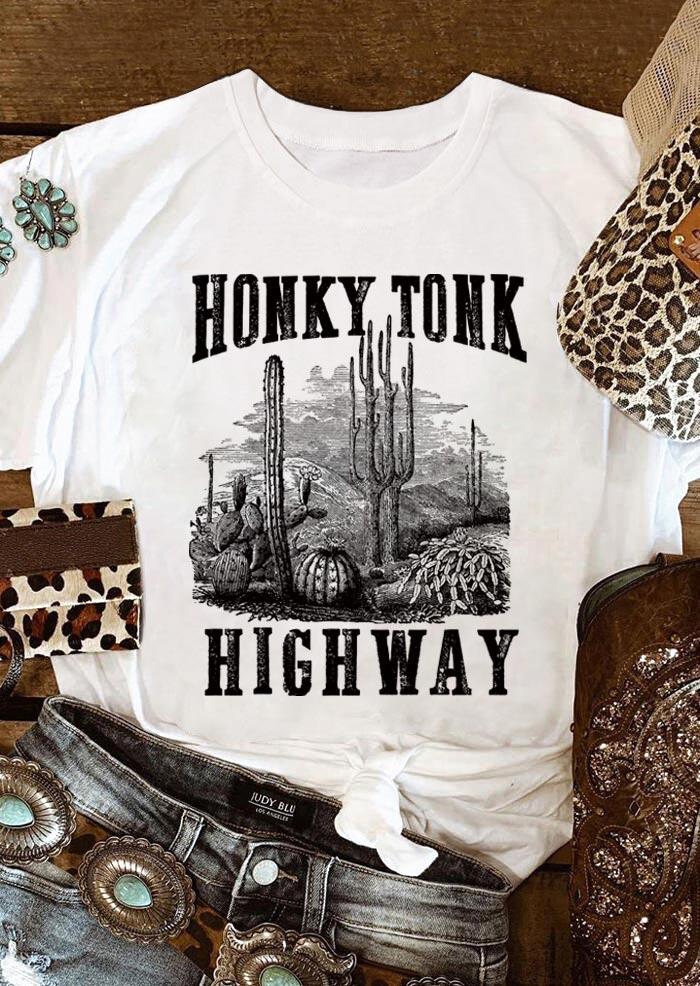 

T-shirts Tees Honky Tonk Highway Cactus T-Shirt Tee in White. Size