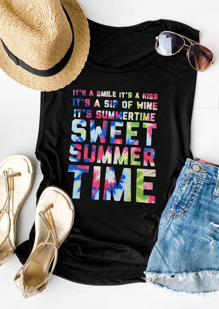 

Tank Tops Sweet Summer Time Tie Dye Letter Tank Top in Black. Size: ,M,L