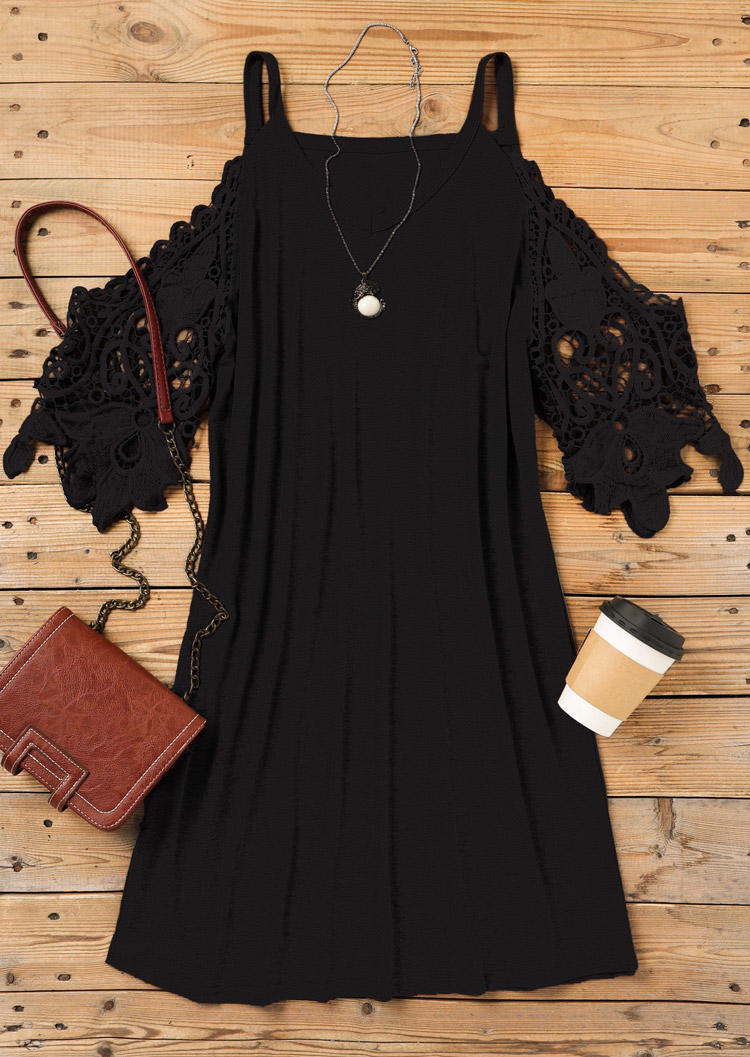 

Mini Dresses Lace Splicing Cold Shoulder Mini Dress in Black. Size: M,,XL