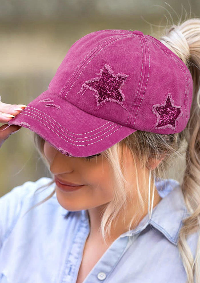 

Hats Star Hollow Out Washed Distressed Baseball Cap in Rose Red. Size
