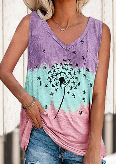 

Tank Tops Dandelion Pocket V-Neck Tank Top in Multicolor. Size: ,XL