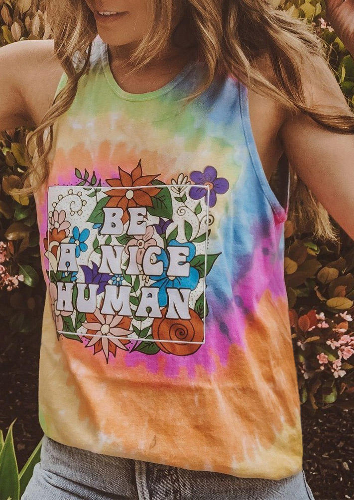 

Tank Tops Be A Nice Human Tie Dye Floral Casual Tank Top in Multicolor. Size: ,M