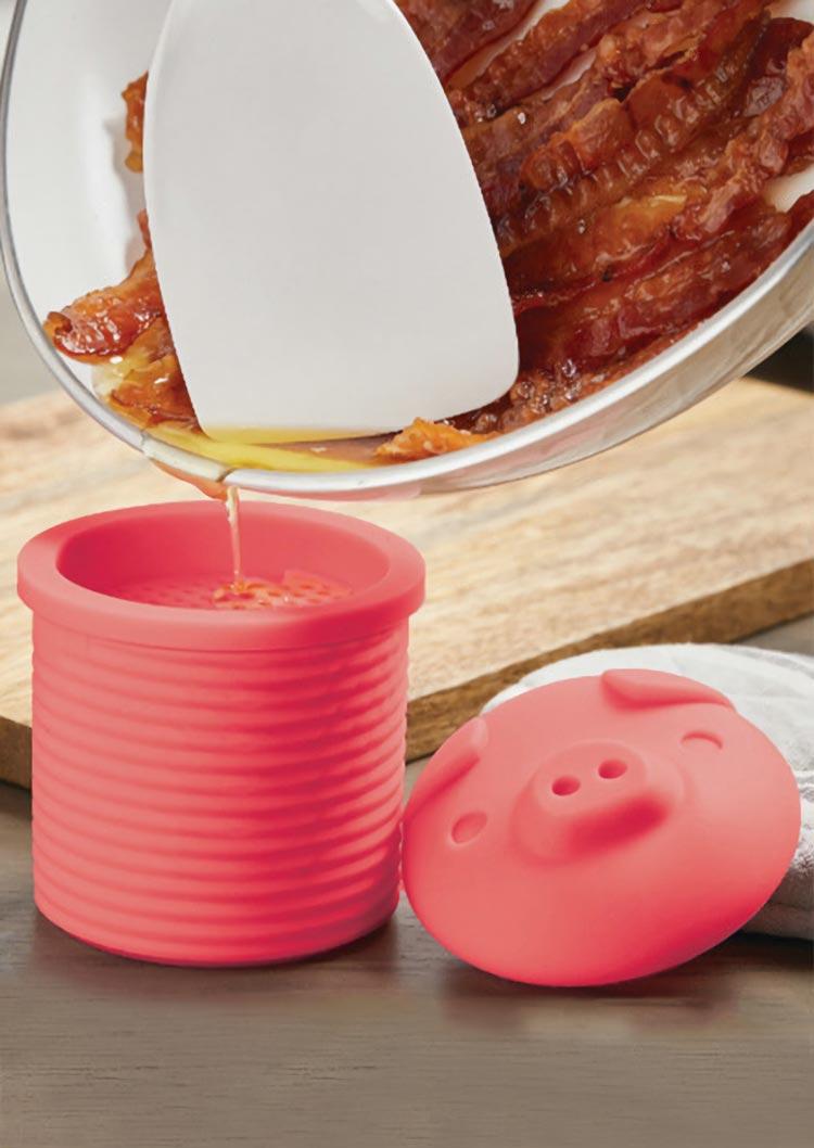 

Tools Cute Piggy Bacon Grease Container with Strainer in Pink. Size