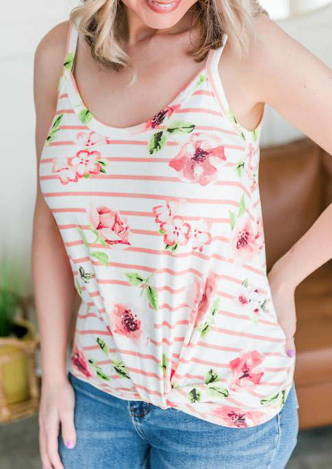 Floral Striped Twist Camisole - White