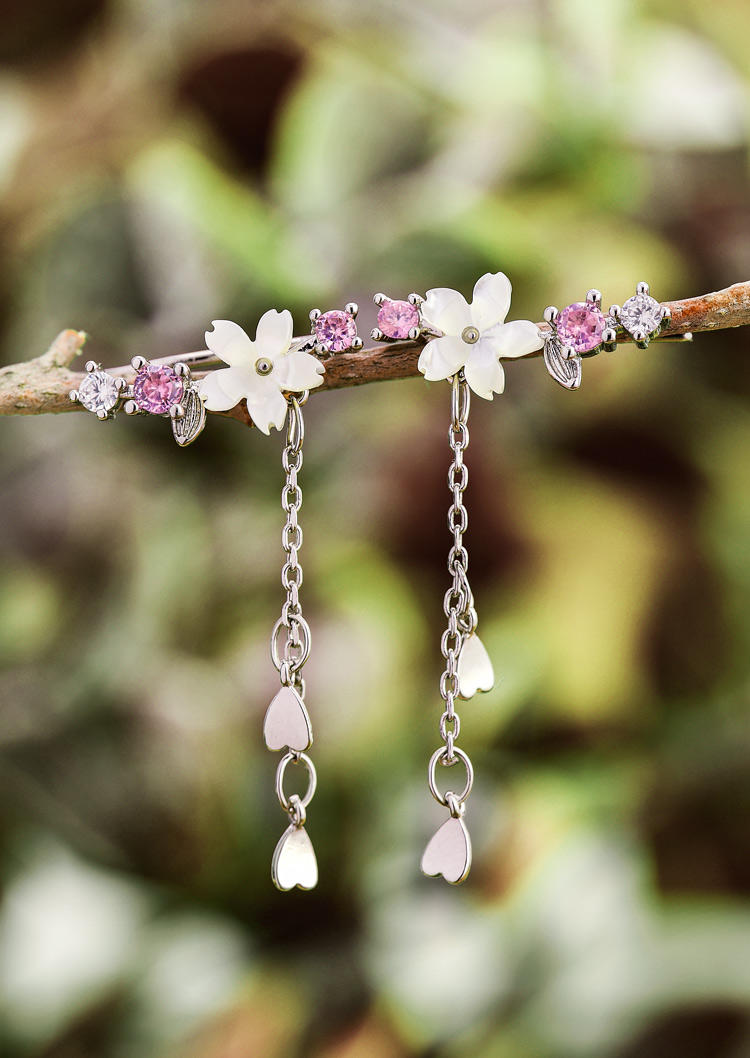 

Earrings Floral Heart Hollow Out Rhinestone Earrings in Silver. Size