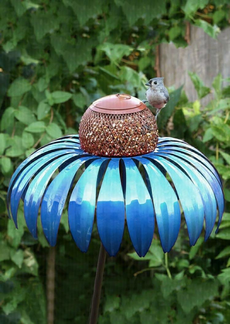 

Coneflower Standing Bird Feeder in Blue. Size