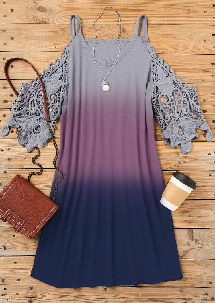 

Mini Dresses Gradient Lace Splicing Cold Shoulder Mini Dress in Multicolor. Size: ,L,XL