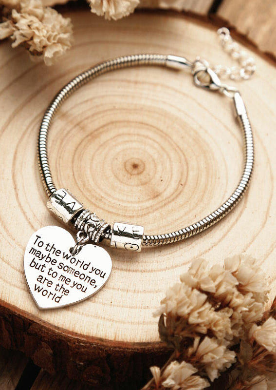 Bracelet To Me You Are The World Heart Pendant Bracelet in Silver. Size: One Size