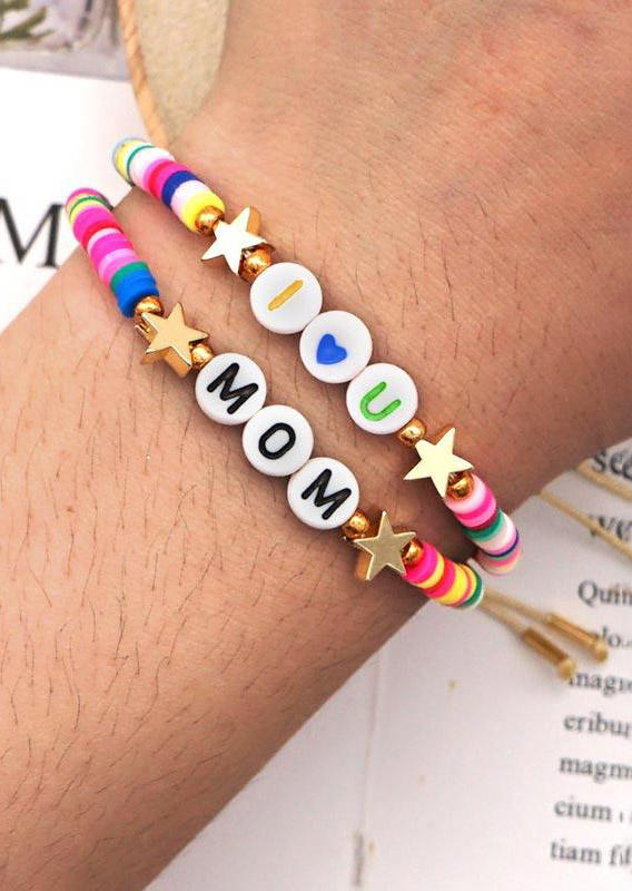 

Bracelet Mom I Love You Star Colorful Beading Adjustable Bracelet in Pattern2. Size