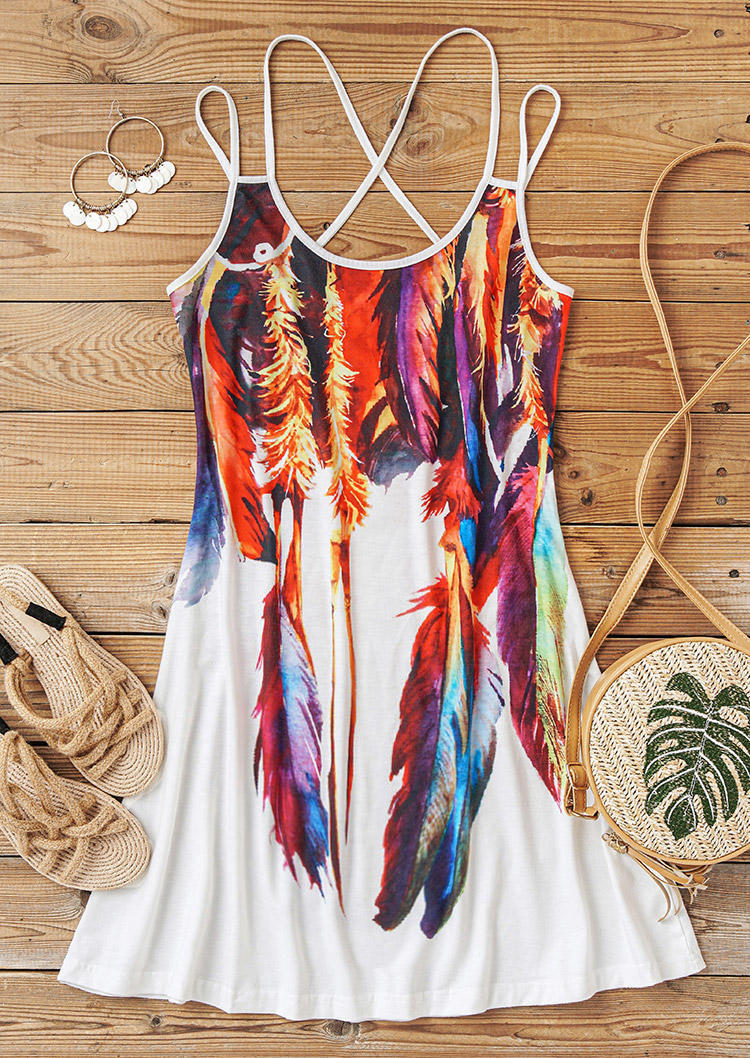 

Mini Dresses Feather Cut Out Sleeveless Mini Dress in Multicolor. Size