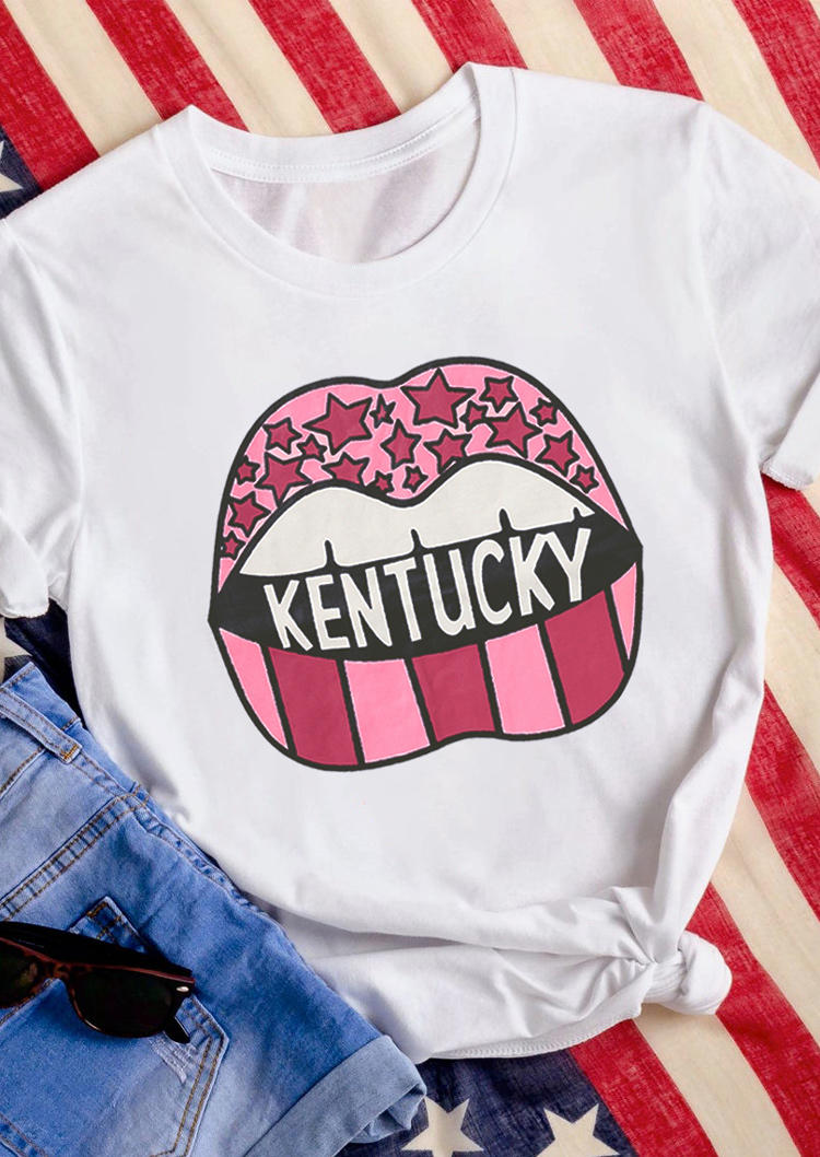 

T-shirts Tees Kentucky Star Lips O-Neck T-Shirt Tee in White. Size: ,M,L,XL