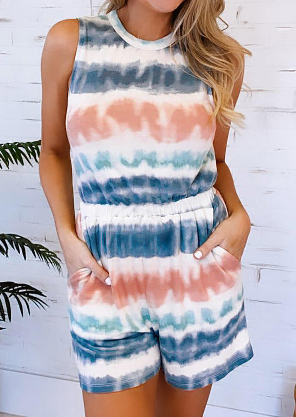 

Jumpsuits & Rompers Tie Dye Pocket Hollow Out Sleeveless Romper in Multicolor. Size: ,M,L,XL