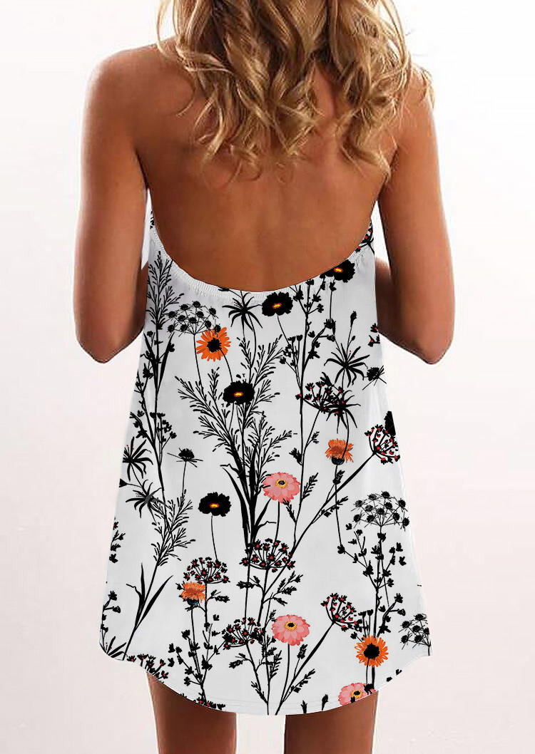 

Mini Dresses Floral Open Back Sleeveless Halter Mini Dress in Multicolor. Size