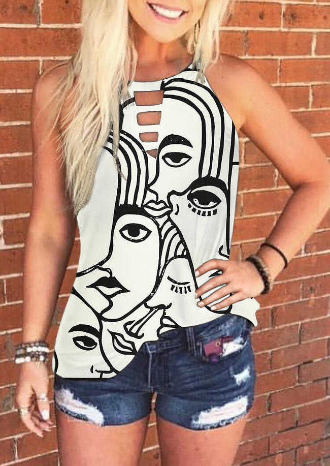

Tank Tops Abstract Face Keyhole Neck Halter Tank Top in Multicolor. Size: ,M,L,XL