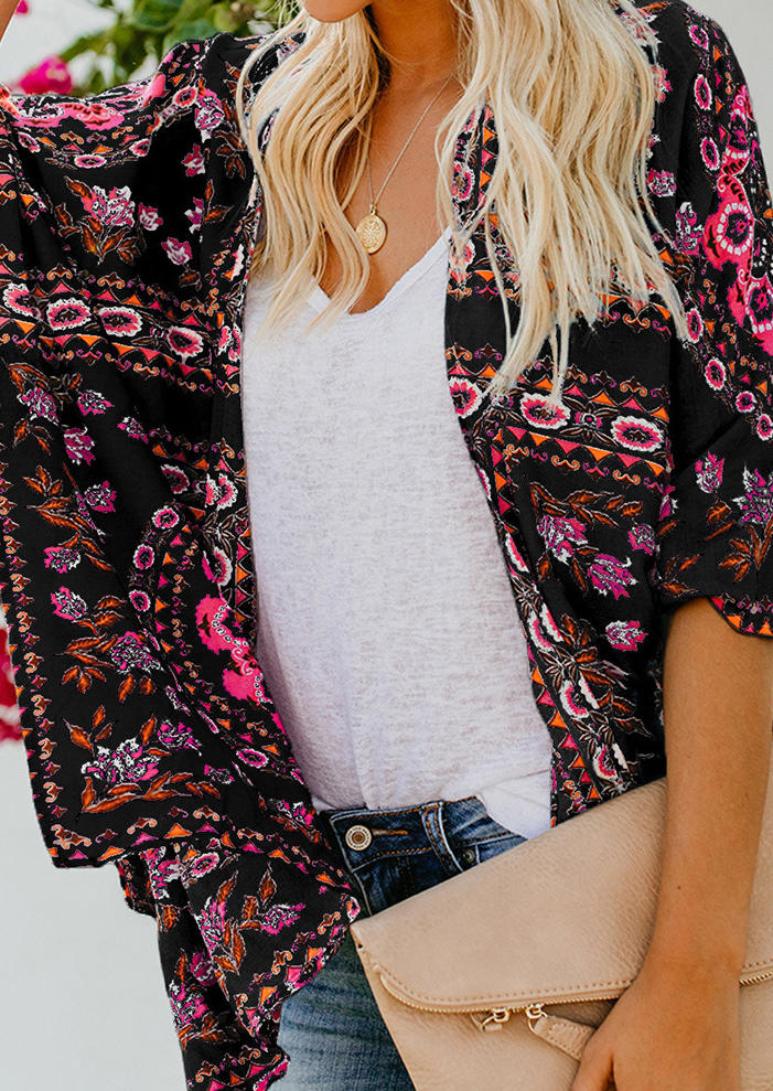 

Cardigans Ethnic Style Mandala Open Front Cardigan in Black. Size