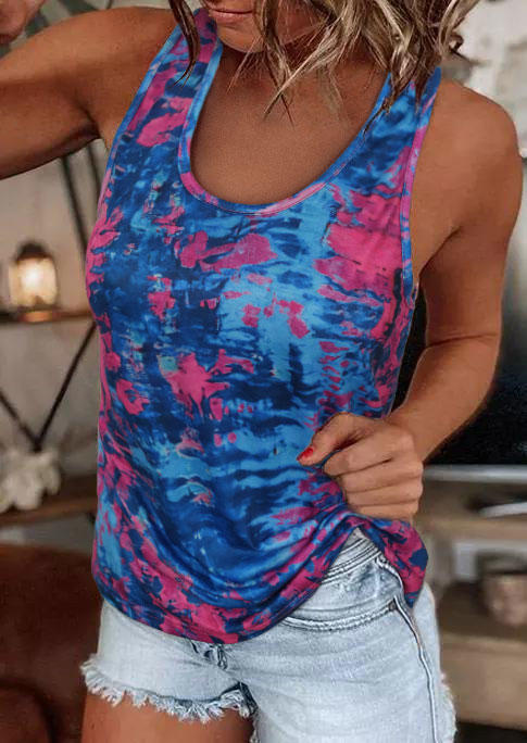 

Tank Tops Tie Dye O-Neck Casual Tank Top in Multicolor. Size