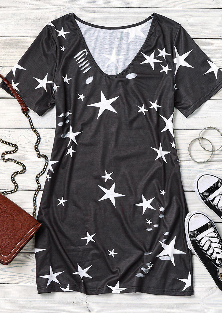 

Mini Dresses Star Ripped Hole Mini Dress in Dark Grey. Size