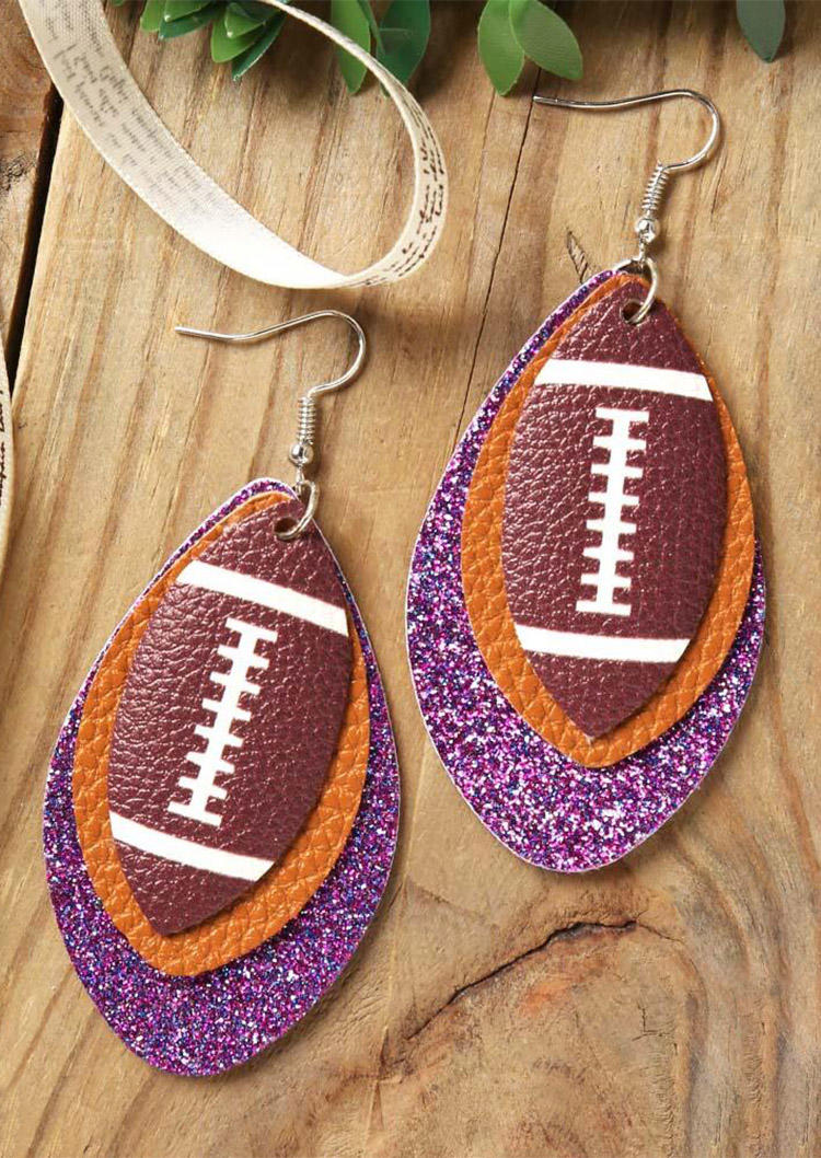 

Earrings Football Three-Layered PU Leather Earrings in Purple. Size