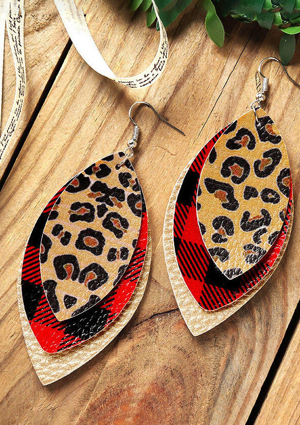 

Earrings Plaid Leopard Printed Three-Layered Earrings in Multicolor. Size