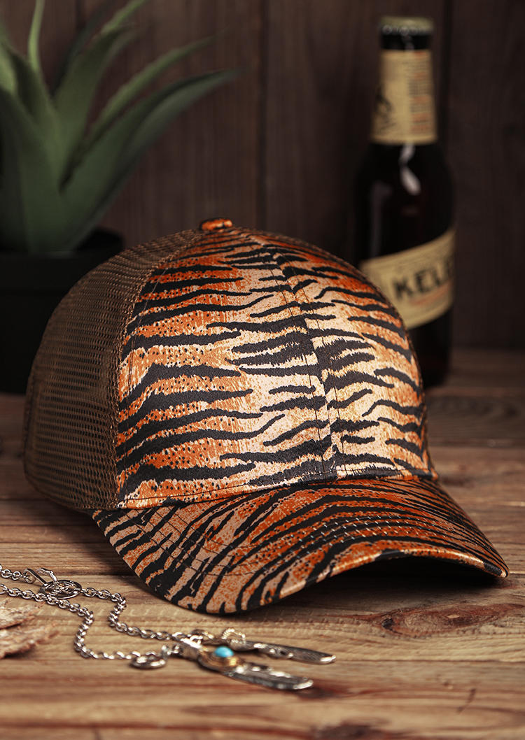 

Hats Leopard Tiger Mesh Hollow Out Baseball Hat in Orange. Size