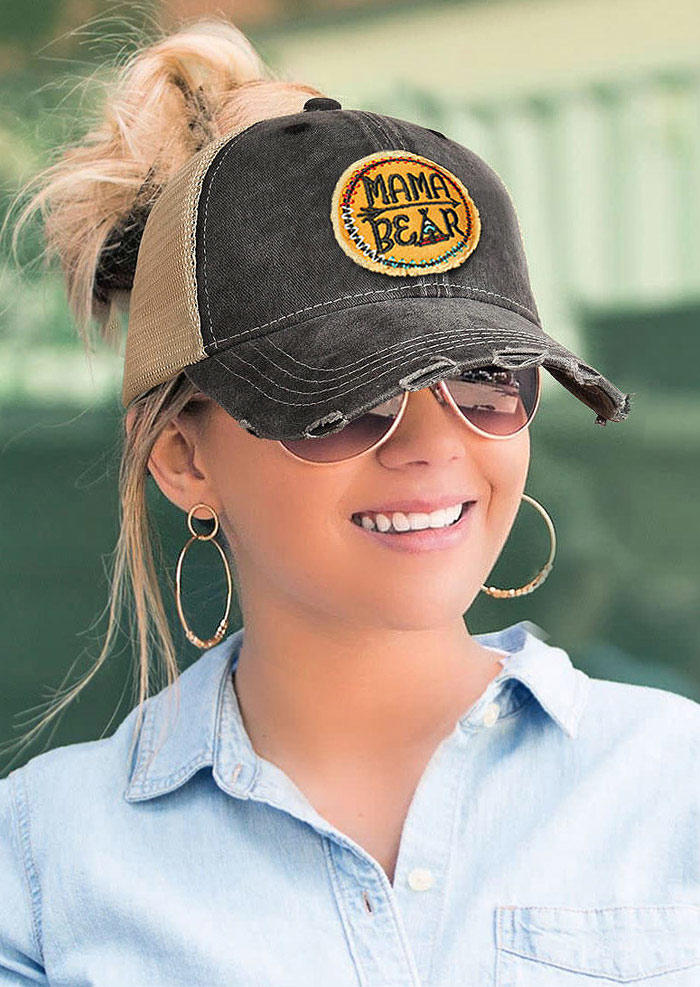 

Hats Mama Bear Arrow Mesh Splicing Baseball Cap in Black. Size