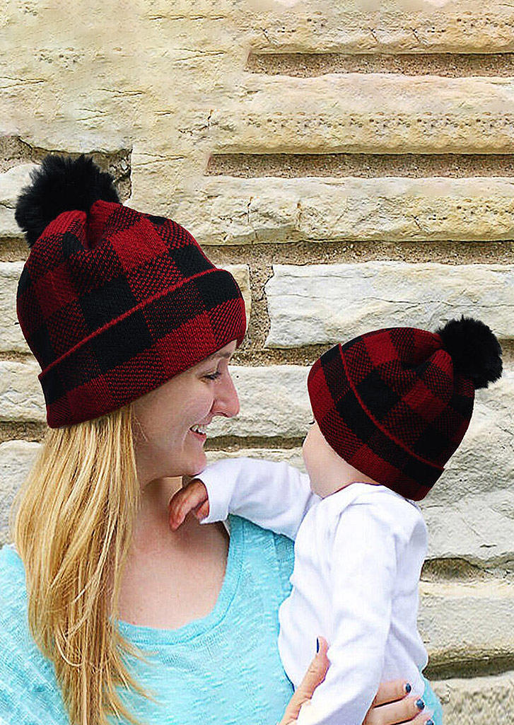 

Hats Buffalo Plaid Winter Warm Knitted Hairball Hat in Plaid. Size