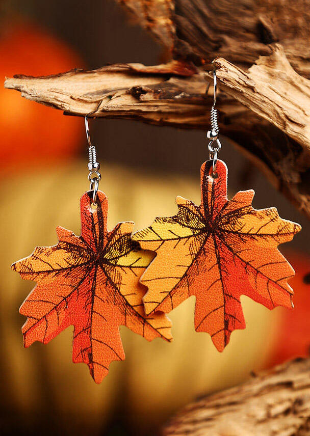 

Earrings Maple Leaf Plaid Leather Earrings in Black,Orange. Size