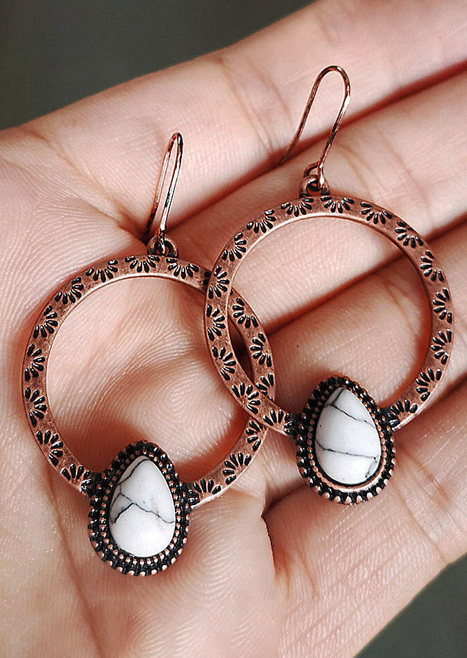 

Earrings Vintage Water Drop Turquoise Round Earrings in Rose Gold. Size