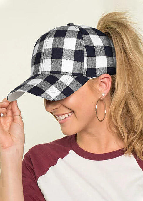 Hats Buffalo Plaid Criss-Cross Hollow Out Baseball Cap in Gray,Red. Size: One Size