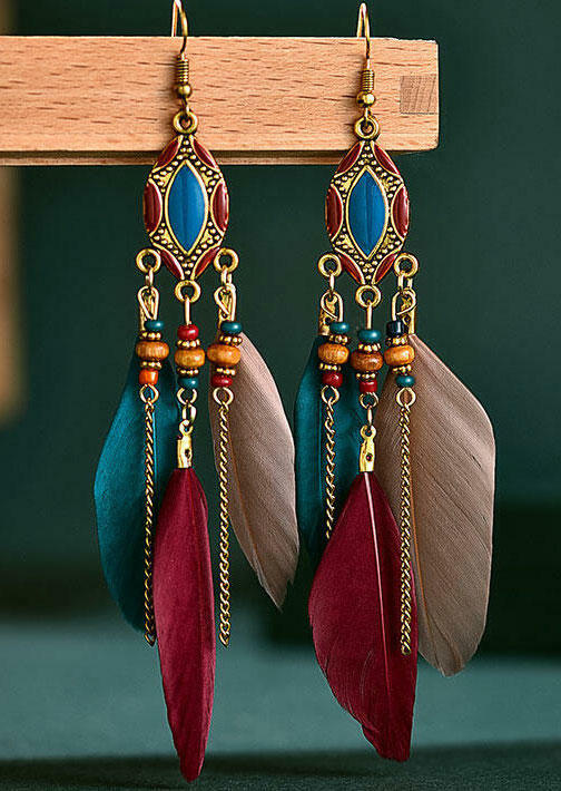 

Earrings Vintage Creative Tassel Feather Beading Earrings in Burgundy. Size