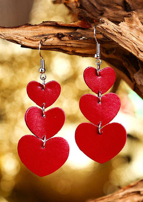 

Earrings Love Heart Multi-Layered Drop Earrings in Red. Size