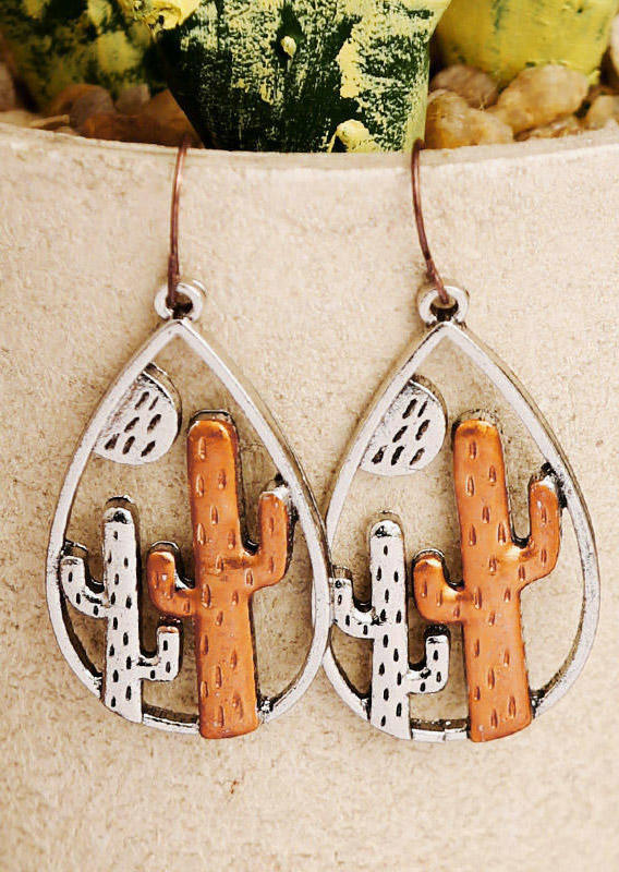 

Earrings Western Hollow Out Cactus Water Drop Earrings in Silver. Size
