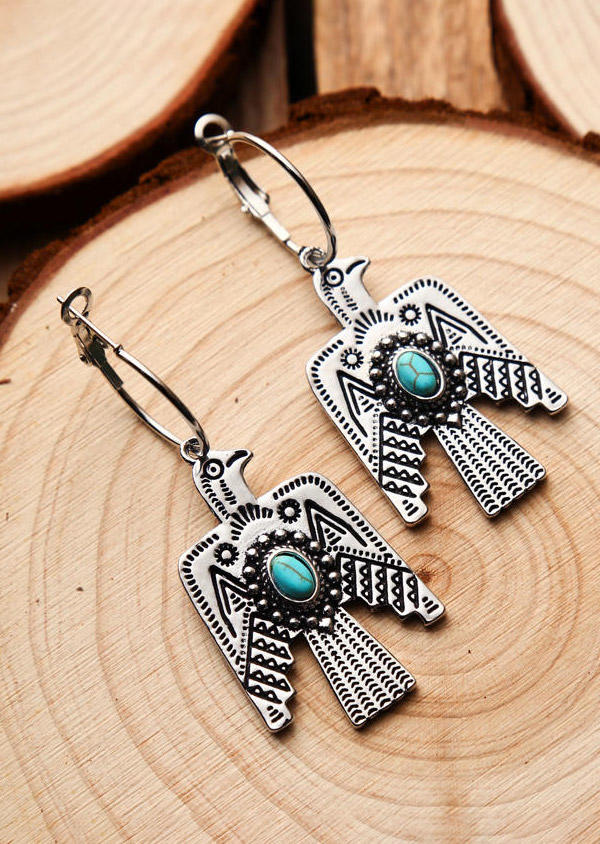 

Earrings Vintage Turquoise Thunderbird Dangle Earrings in Silver. Size