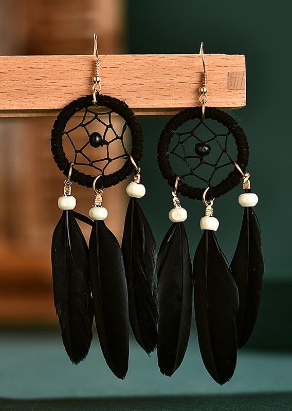 

Earrings Vintage Hollow Out Dreamcatcher Long Feather Earrings in Purple. Size