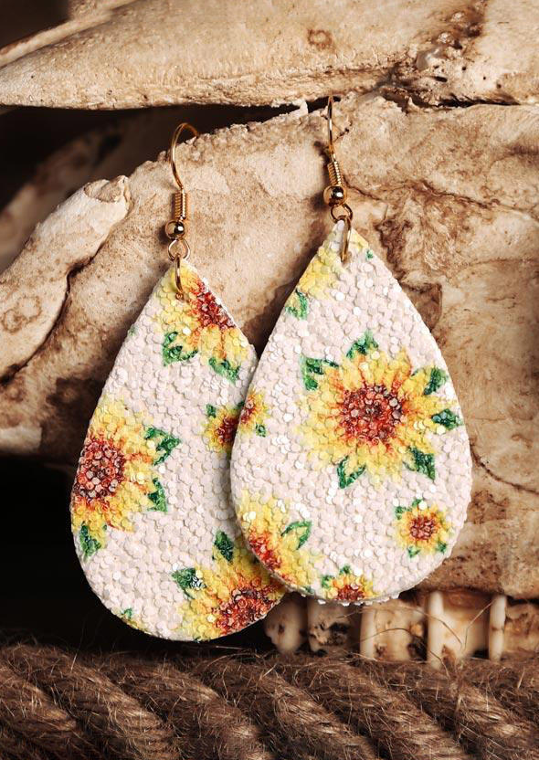 

Earrings Bohemian Sunflower Water Drop Earrings in White. Size