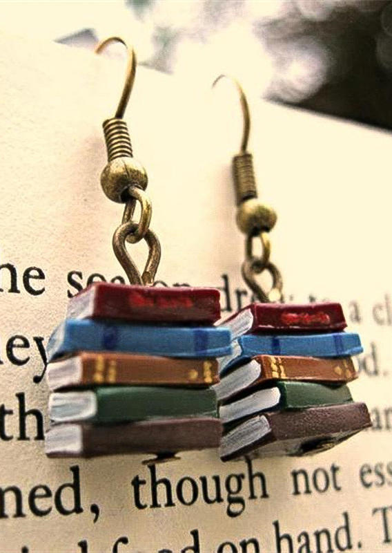 

Earrings Creative Book Stack Pendant Earrings in Multicolor. Size