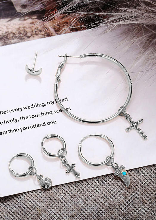 

Earrings 5Pcs Cross Moon Star Alloy Pendant Earrings in Silver. Size
