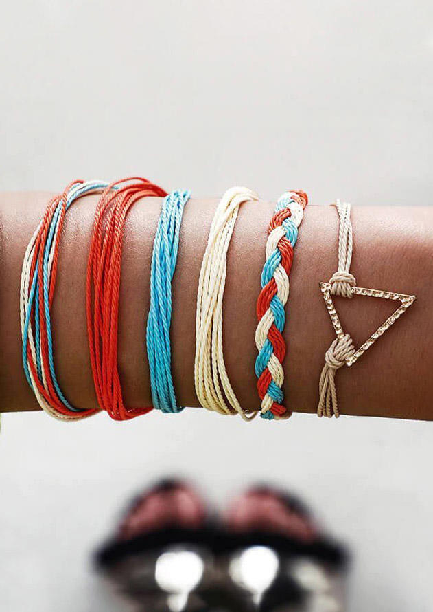 

Bracelet 6Pcs Bohemian Colorful Hand-Woven Rope Bracelet Set in Multicolor. Size
