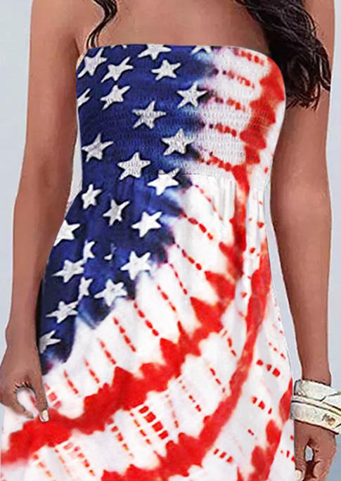 

Mini Dresses American Flag Star Smocked Strapless Mini Dress in Multicolor. Size