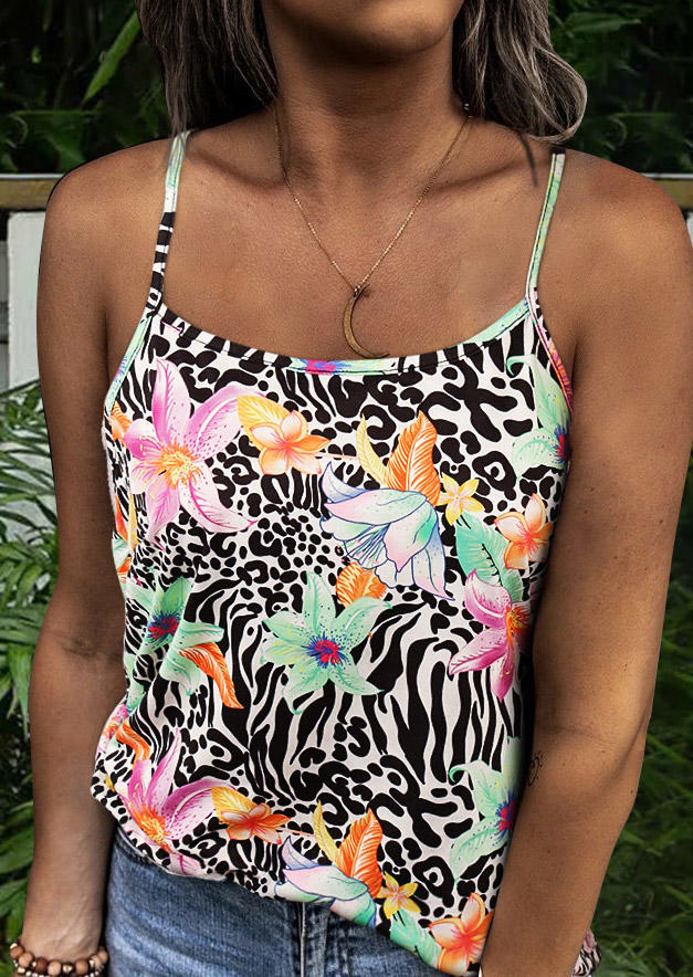 

Tank Tops Floral Leopard Open Back Camisole in Multicolor. Size: ,L