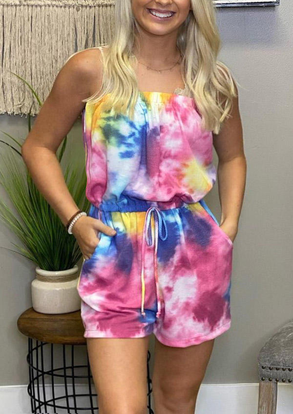 

Jumpsuits & Rompers Tie Dye Strapless Elastic Waist Pocket Romper in Multicolor. Size: ,M,L,XL