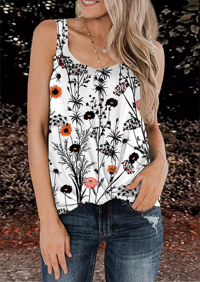 

Tank Tops Vintage Floral Twist Tank Top in White. Size