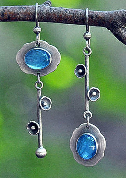 

Earrings Flower Crystal Gem Key Pendant Earrings in Blue,Purple. Size