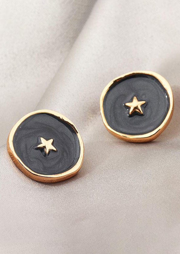 

Earrings Oil Drop Star Moon Round Stud Alloy Earrings in Black. Size