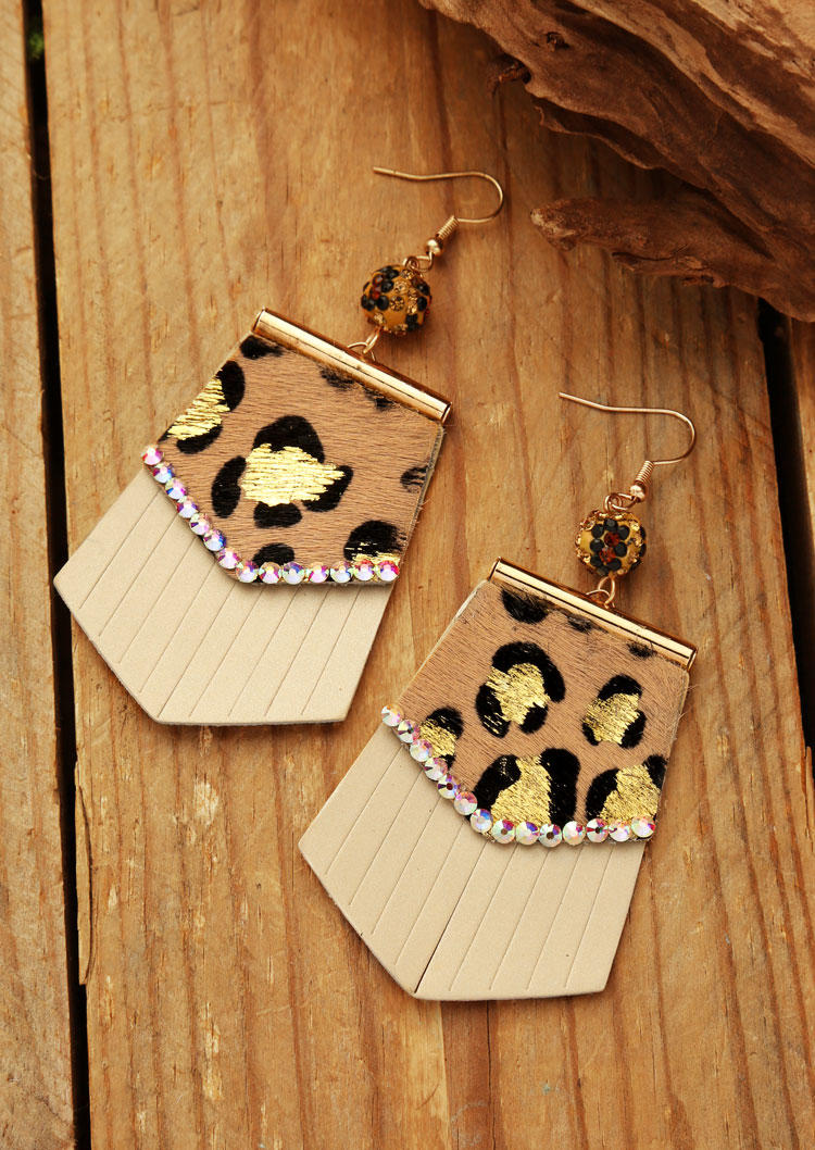

Earrings Leopard Rhinestone Splicing PU Pendant Earrings in Leopard. Size