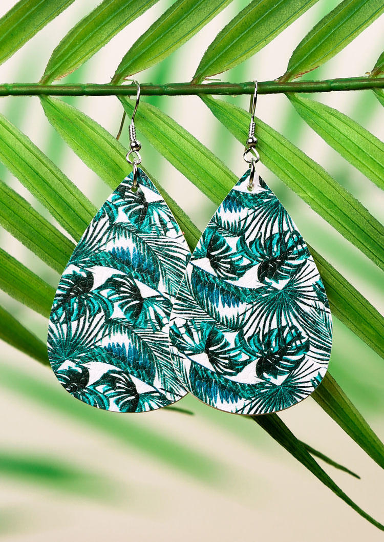 

Earrings Summer Palm Leaf Water Drop Earrings in Green. Size